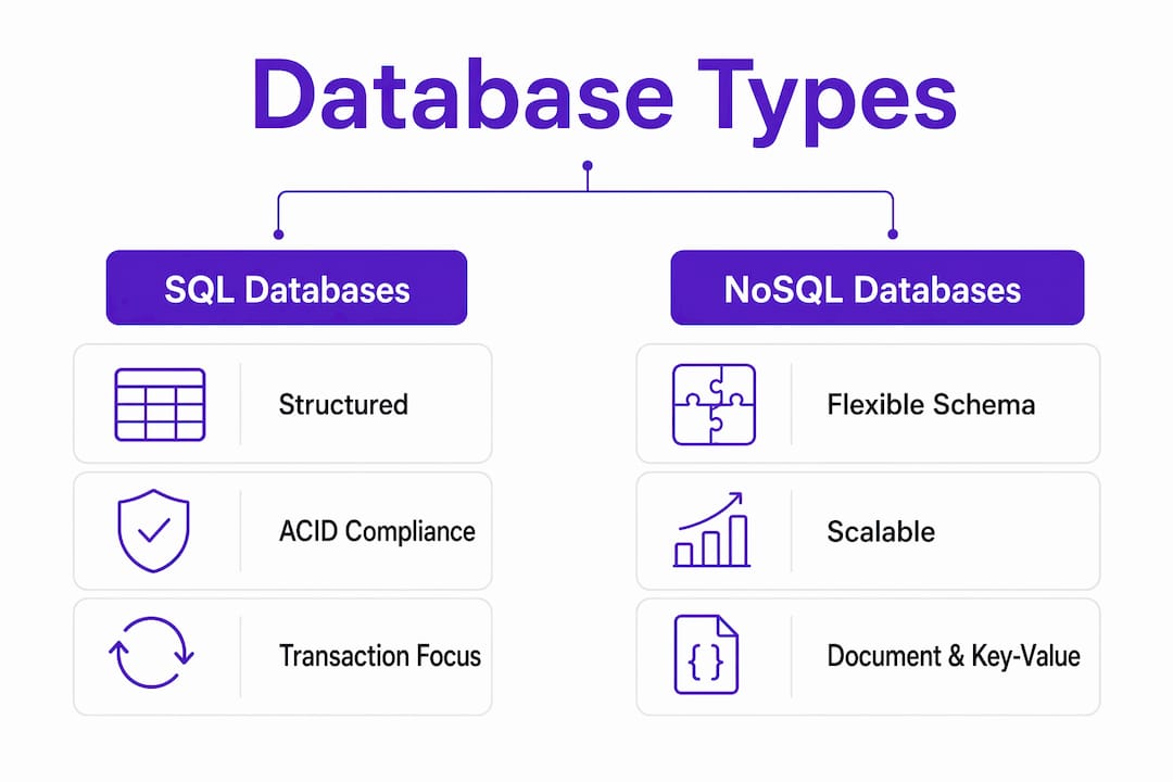 Infographic comparing SQL and NoSQL databases for ecommerce
