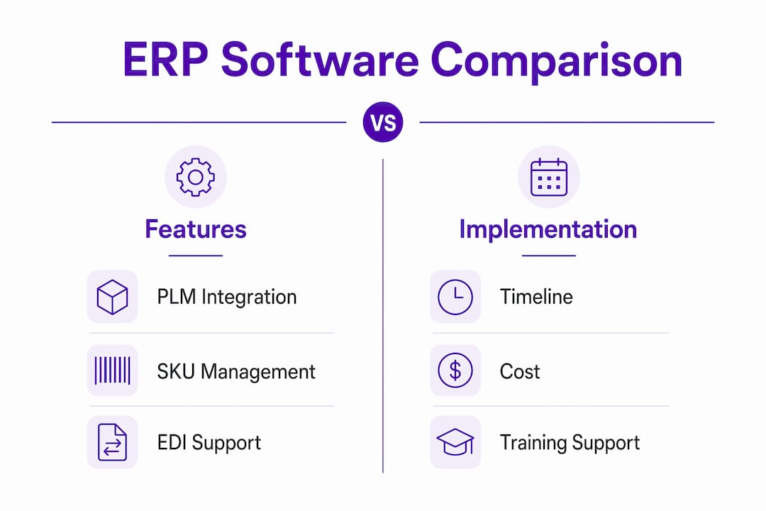 Infographic comparing ERP features and implementation aspects