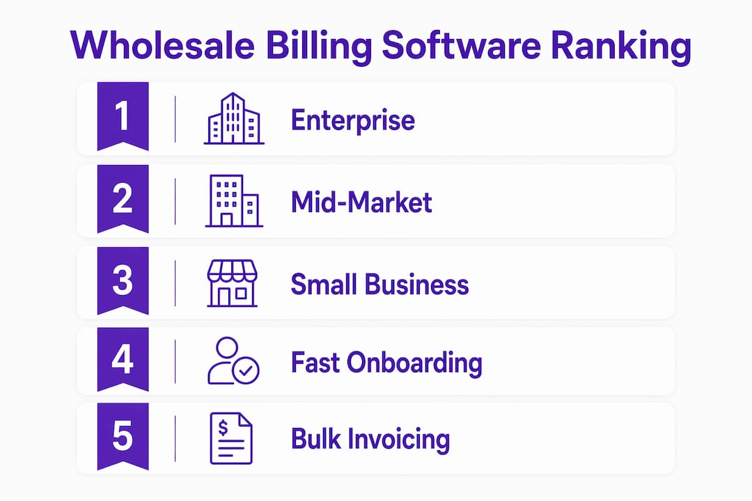 Infographic of wholesale billing software ranking by category