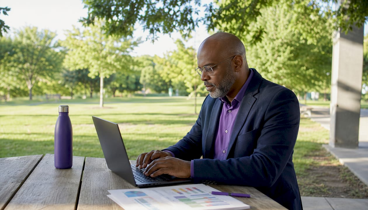 Professional using enterprise CRM in office